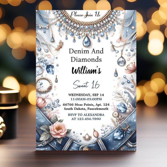 Invitación La Elegante Gema Bling Denim Y Los Diamantes Dulce (Subido por el creador)