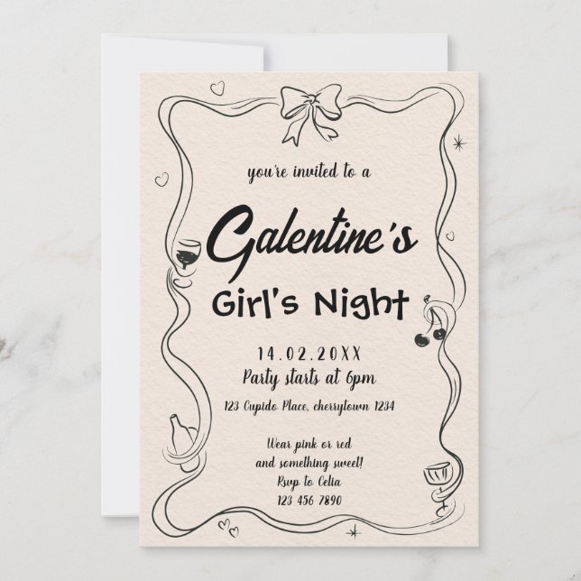 Invitación La elegante noche de Chicas de Galentine (Anverso)