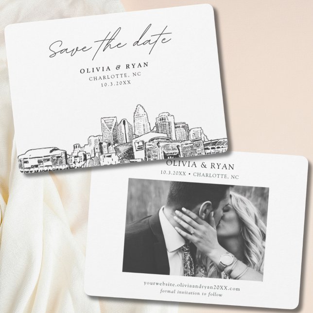 Invitación La elegante y moderna Charlotte salva la fecha (Charlotte North Carolina Save the Date with Engagement Photo)