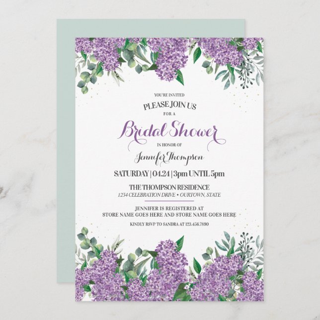 Invitación La encantadora ducha de novia Lilacs (Anverso / Reverso)