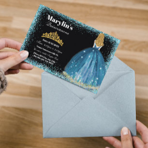 Invitación La encantadora Purpurina turquesa Princesa Quincea