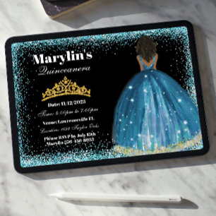 Invitación La encantadora Purpurina turquesa Princesa Quincea