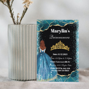 Invitación La encantadora Purpurina turquesa Princesa Quincea