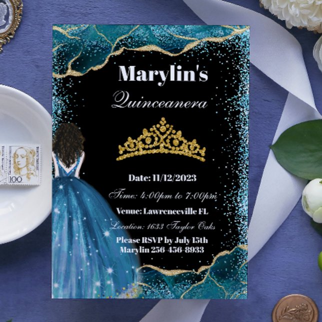 Invitación La encantadora Purpurina turquesa Princesa Quincea (Subido por el creador)