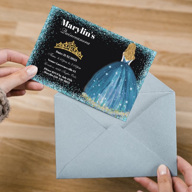 Invitación La encantadora Purpurina turquesa Princesa Quincea (Subido por el creador)