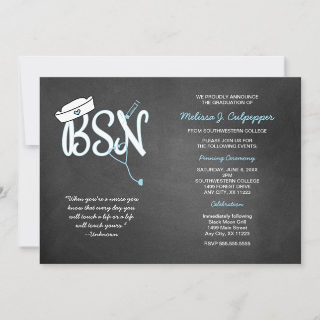 Invitación La enfermera de la graduación de BSN que fija (Anverso)
