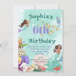 Invitación La Era De La Sirena Cabello Oscuro Bajo El Mar Cum