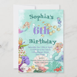 Invitación La Era De La Sirenita Verde Bajo El Cumpleaños Del