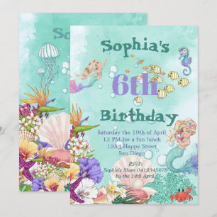 Invitación La Era De La Sirenita Verde Bajo El Cumpleaños Del