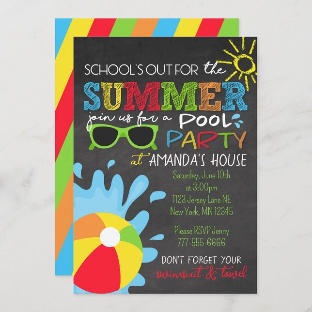 Invitación La escuela está fuera para el Fiesta de verano de  (School's Out for the Summer Chalkboard Party Invite)