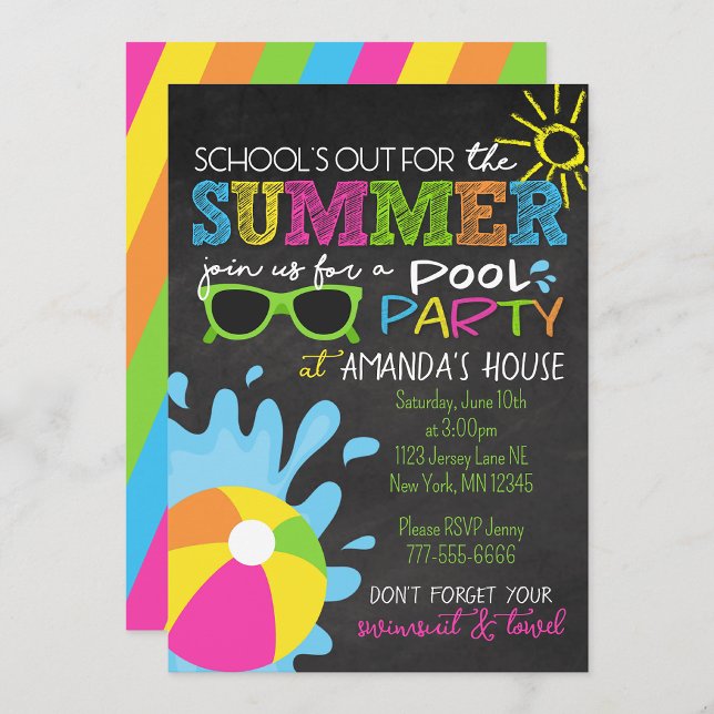 Invitación La escuela está fuera para el Fiesta de verano de  (School's Out Summer Water Fun Party Invitations)