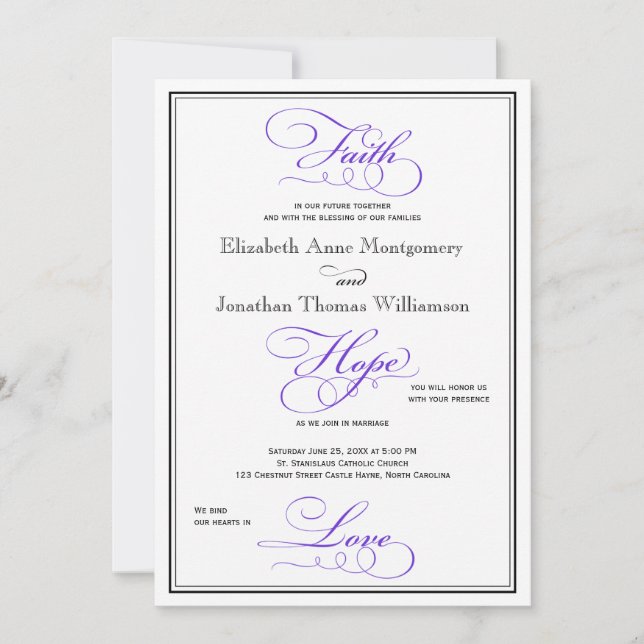 Invitación La esperanza de la fe púrpura Amor Guión Invitació (Anverso)