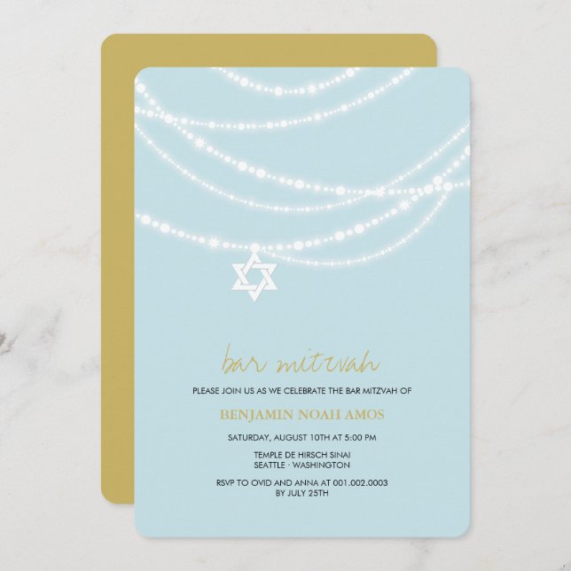 Invitación La estrella azul de las chispas de Mitzvah de la (Anverso / Reverso)