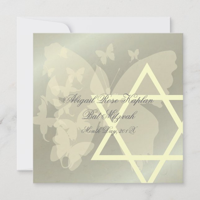 Invitación La estrella de David/Butterfiles Bat Mitzvah invit (Anverso)