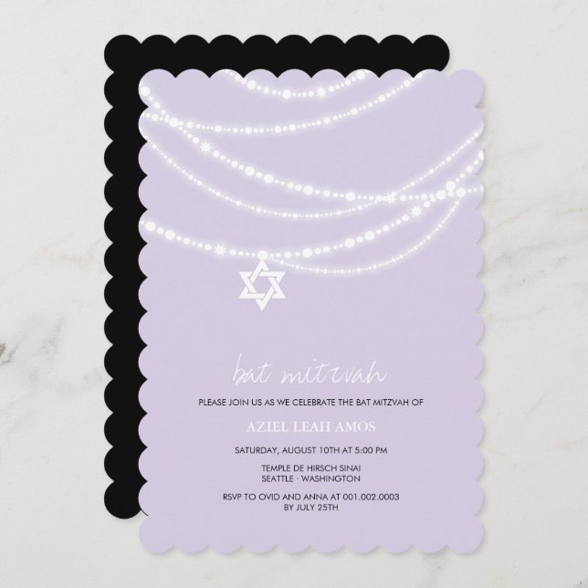 Invitación La estrella púrpura de las chispas de Mitzvah del (Anverso / Reverso)