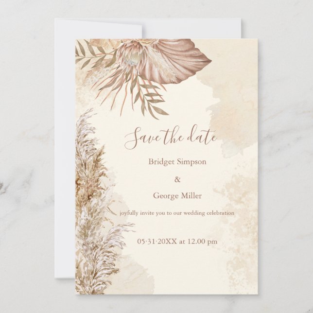 Invitación La eterna boda neutral de Boho salva la fecha (Anverso)
