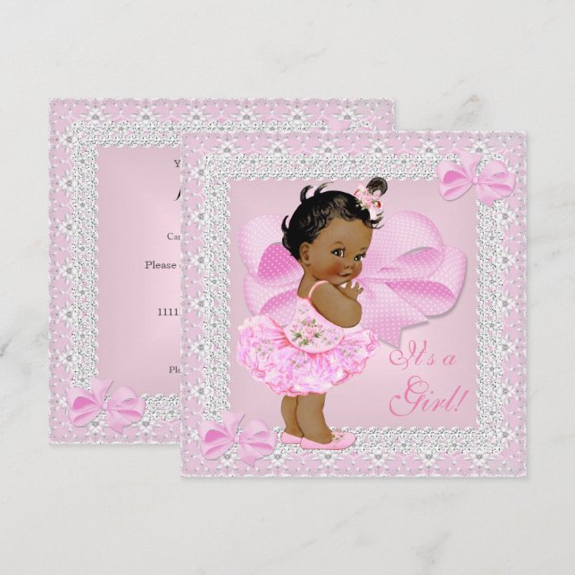 Invitación La etnia ttu rosada del Chica de Baby Shower lindo (Anverso / Reverso)