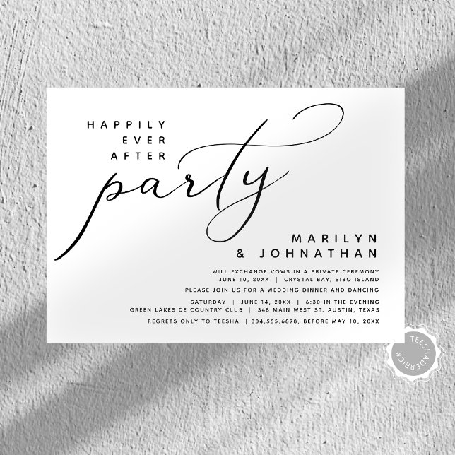 Invitación La Evolución Moderna De Los Bodas Es Afortunada De (Modern Minimalist, Happily Ever After Wedding Elopement Dinner Party Celebration Invitation Cards.)