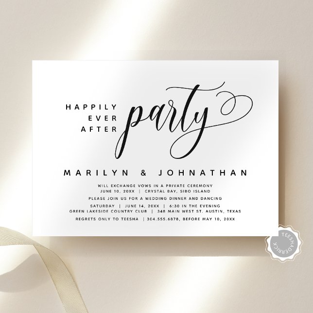 Invitación La Evolución Moderna De Los Bodas Es Afortunada De (Modern Script Classy Wedding Elopement Happily Ever After Party Invitation Card, Digital and Printed)