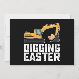 Invitación La excavadora de pascua cavando huevos cazando es 