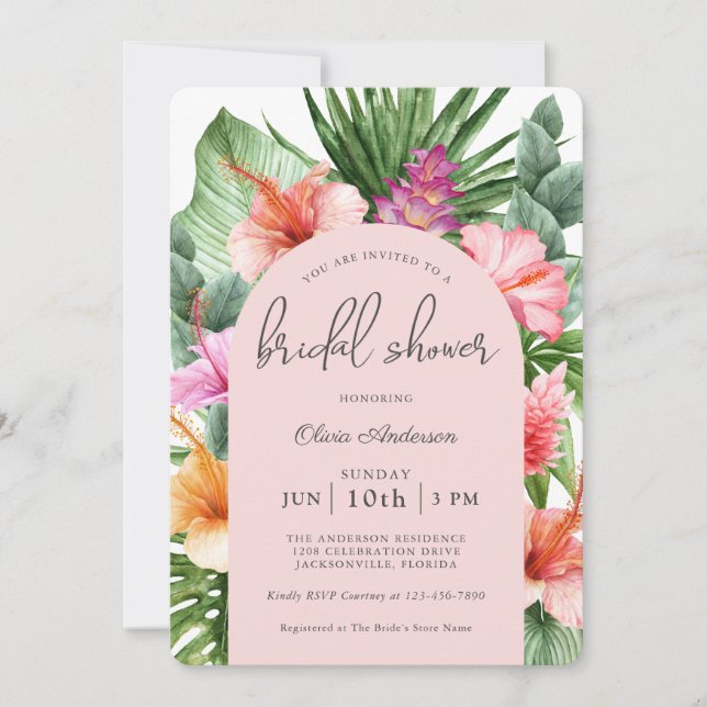 Invitación La exuberante ducha tropical de novias florales y  (Anverso)