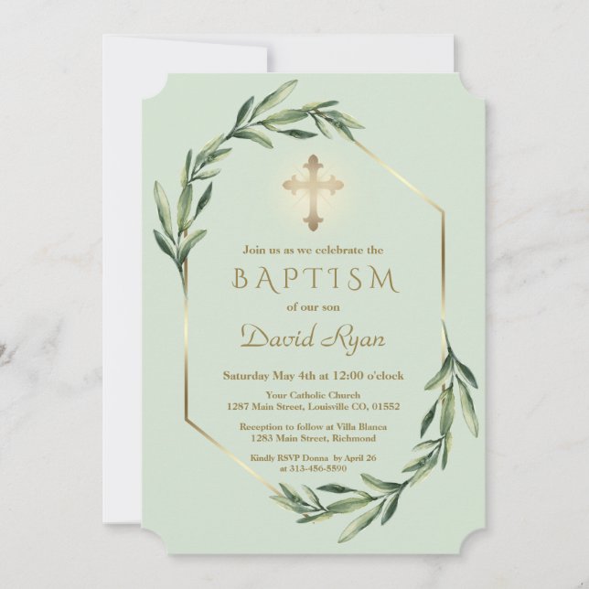 Invitación La exuberante vegetación cruza de oro bautismo (Anverso)