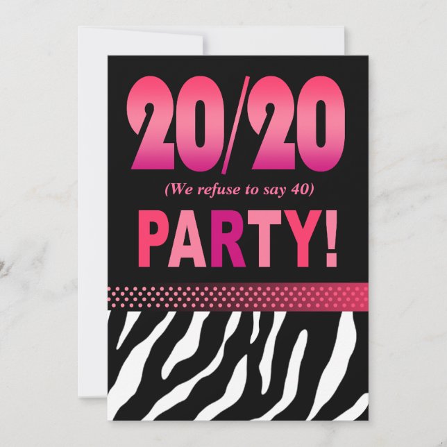 Invitación La fabulosa fiesta de cumpleaños 20/20 cebra de Ju (Anverso)