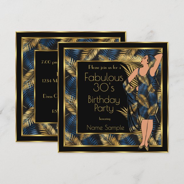 Invitación La fabulosa fiesta de cumpleaños de los 30 de Gold (Anverso / Reverso)