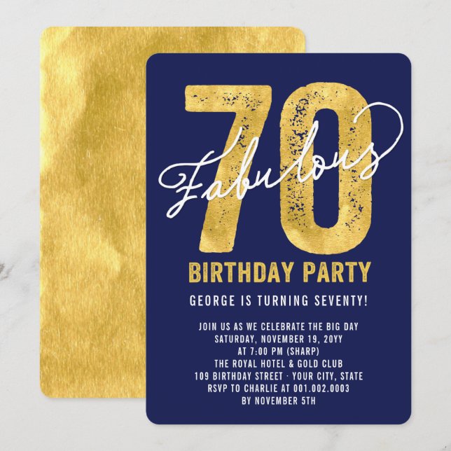 Invitación La fabulosa fiesta de cumpleaños número 70 invitad (Anverso / Reverso)