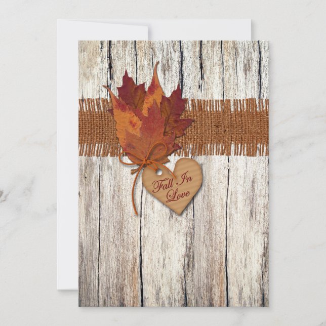 Invitación La FALSA arpillera, madera, hojas, boda del (Anverso)