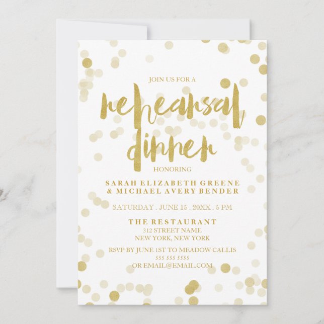 Invitación La falsa cena del ensayo del confeti del Relieve (Anverso)