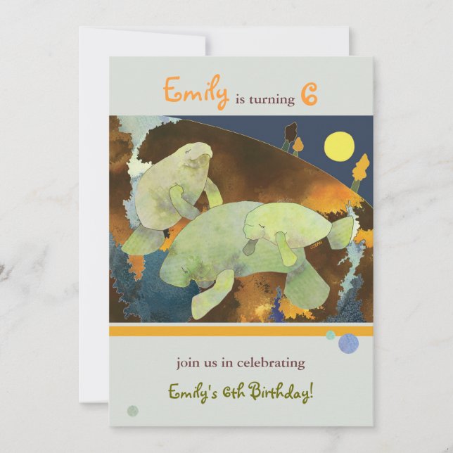 Invitación La familia del Manatee embroma a la fiesta de (Anverso)