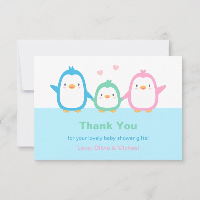 Invitación La familia linda Baby Shower del pingüino le (Anverso)