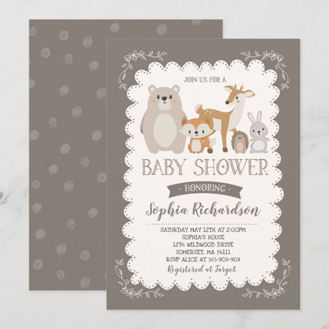 Invitación La fantasía de Woodland Baby Shower invita a la fa (Anverso / Reverso)