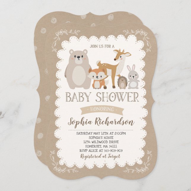 Invitación La fantasía de Woodland Baby Shower invita a la fa (Anverso / Reverso)