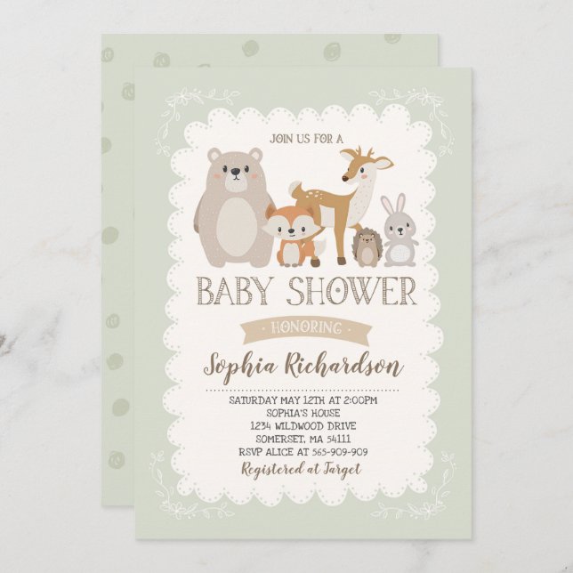Invitación La fantasía de Woodland Baby Shower invita a la fa (Anverso / Reverso)