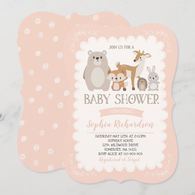 Invitación La fantasía de Woodland Baby Shower invita a la fa (Anverso / Reverso)