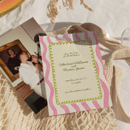 Invitación La fantástica boda rosa y verde salva la fecha