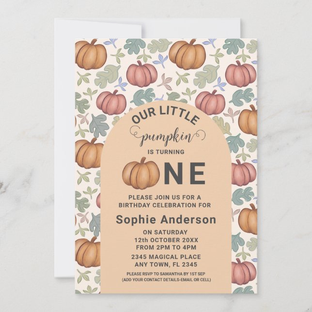 Invitación La fascinante Calabaza Pastel Primera Fiesta de Cu (Anverso)