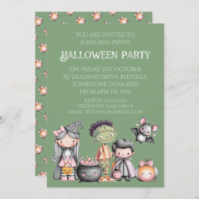 Invitación La fascinante fiesta de Halloween de los niños (Anverso / Reverso)