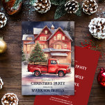 Invitación La fascinante fiesta navideña vintage<br><div class="desc">Presentando nuestro cautivador diseño de invitaciones para fiestas navideñas de vintage, una obra maestra que da vida al espíritu de la temporada navideña en un intrincado detalle acuático. Este encantador diseño muestra una escena de invierno maravillosa, donde la nostalgia se encuentra con la festividad. Una camioneta roja vintage ocupa el...</div>