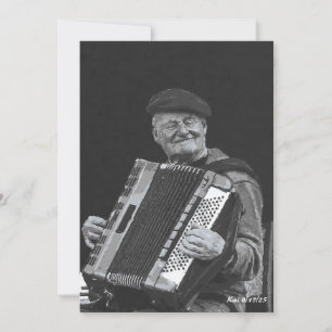 Invitación La felicidad es arte negro y blanco, músico de Par
