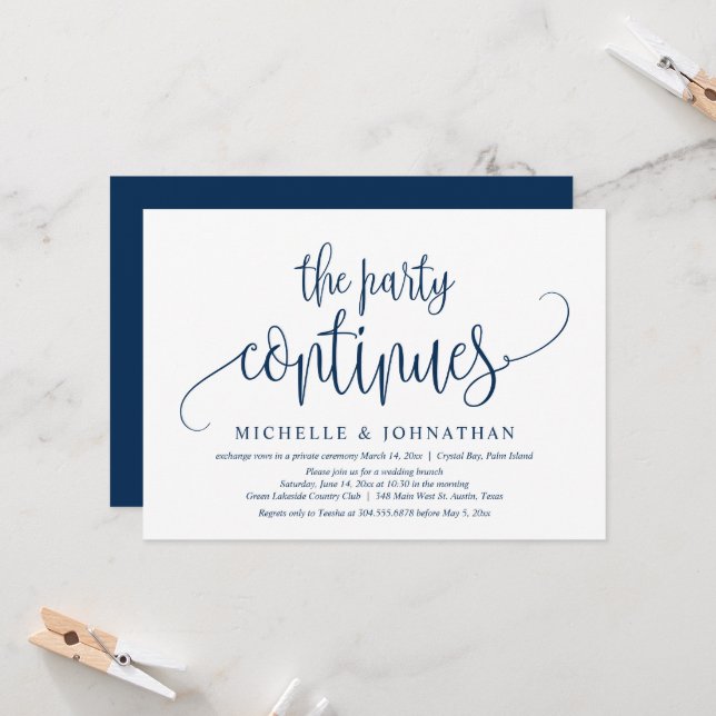 Invitación La fiesta continúa, celebración de boda íntima (Anverso/Reverso In Situ)