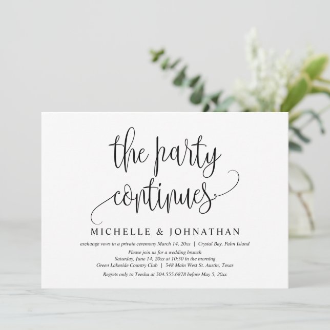 Invitación La fiesta continúa, celebración de boda secreta (Anverso de pie)