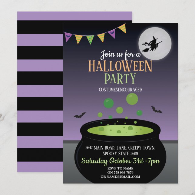 Invitación La fiesta de Brujas de Halloween invita al malvado (Anverso / Reverso)