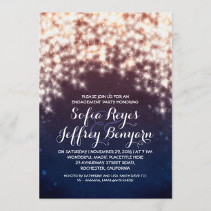 Invitación la fiesta de compromiso de luces de cadena azul re