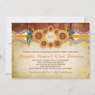 Invitación La fiesta de compromiso Sunflowers Rustic Wood inv