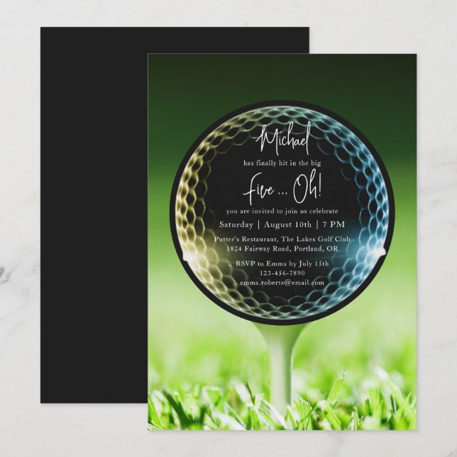 Invitación La fiesta de cumpleaños 50 del Big Five-Oh Golf (Anverso / Reverso)