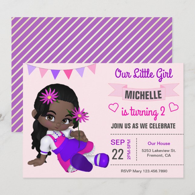 Invitación La fiesta de cumpleaños afroamericana linda del (Anverso / Reverso)