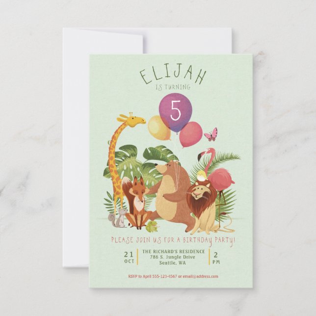 Invitación La fiesta de cumpleaños animal de los amigos del (Anverso)